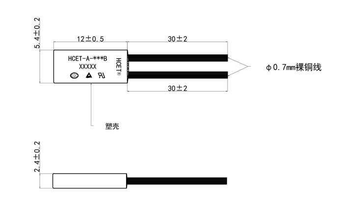 TB02窗簾電機溫控開關(guān)外觀尺寸